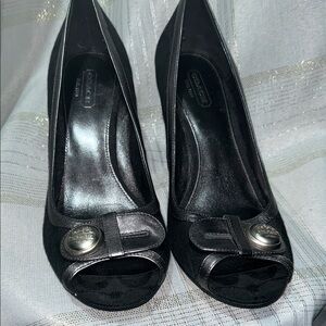 Coach Black Peep-Toe Heels with Silver Accents
